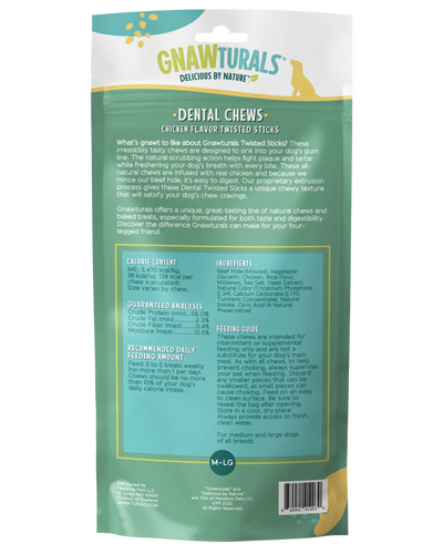 Gnawturals Dental Chews Twisted Sticks Chicken Flavor (M-LG)