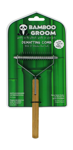 Bamboo Groom Dematting Comb with 17 Stainless Steel Teeth (17 Stainless Steel Teeth)