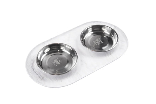 Messy Mutts Double Silicone Cat Feeder with Stainless Saucer Shaped Bowl