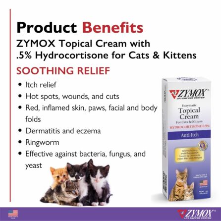 ZYMOX Enzymatic Topical Cream with 0.5% Hydrocortisone for Cats & Kittens (1-oz)