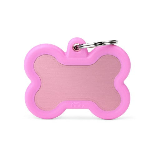 MyFamily Hushtag Big Pink Aluminum Bone ID Tag with Rubber