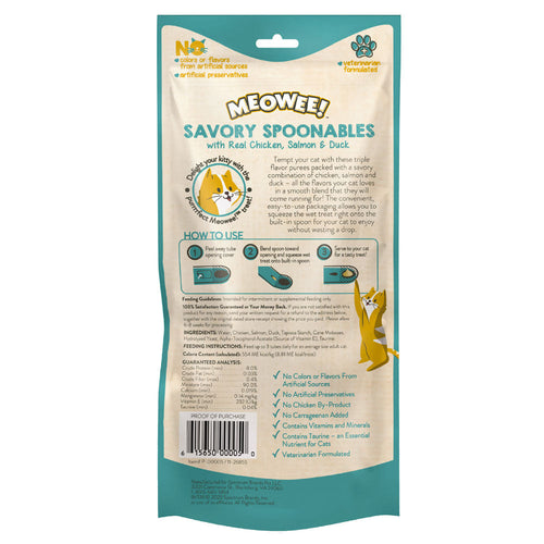 Meowee! Savory Spoonables with Chicken, Salmon + Duck Wet Treats for Cats