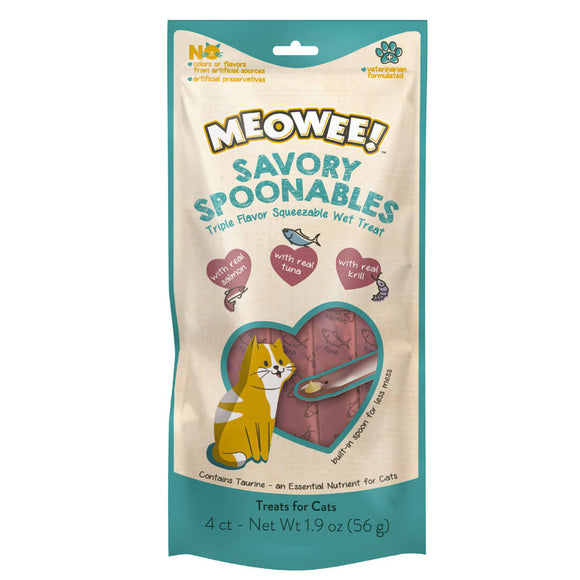 Meowee! Savory Spoonables with Salmon, Tuna + Krill Wet Treats for Cats