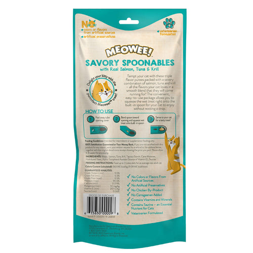 Meowee! Savory Spoonables with Salmon, Tuna + Krill Wet Treats for Cats