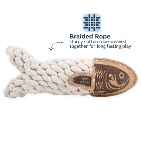Tall Tails Natural Leather Crunch Fish Rope Dog Toy
