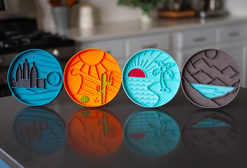 Messy Mutts Desert motif 8 Silicone Dog Lick Bowl Interactive Dog Bowl