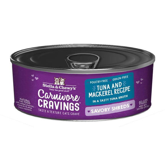 Stella & Chewy's Carnivore Cravings Savory Shreds Tuna & Mackerel Dinner Recipe Wet Cat Food