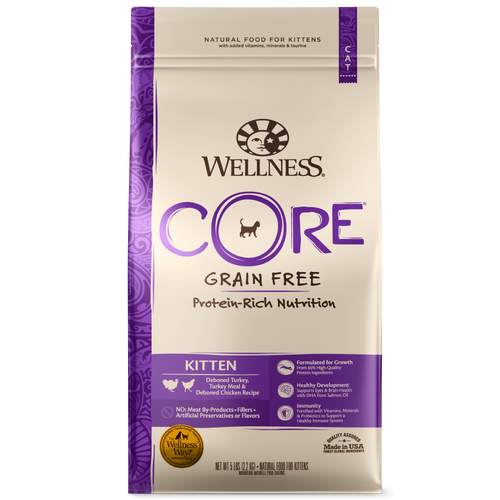 Wellness CORE Grain Free Natural Kitten Health Turkey, Turkey Meal and Chicken Recipe Dry Cat Food