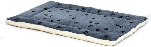 MidWest Quiet Time Fleece Blue Paw Print Reversible Pet Bed & Crate Mat