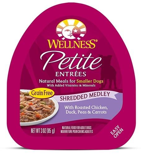 Wellness Small Breed Natural Petite Entrees Shredded Medley with Roasted Chicken, Duck, Peas and Carrots Dog Food Tray