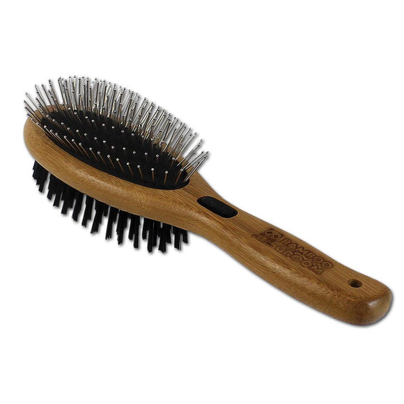 Bamboo Groom Combo Brush with Bristles & Stainless Steel Pins (Small/Medium)