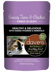 Dave’s Naturally Healthy Cat Food Pouch – Saucey Tuna & Chicken Dinner in Gravy